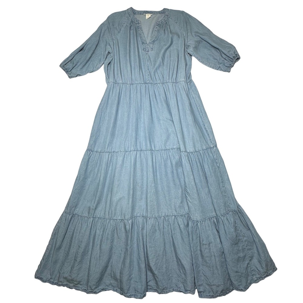 Ashly & Sage Lyocell Chambray Tiered Maxi Dress XL Blue Boho - Picture 2 of 5